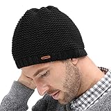 LETHMIK Winter Skull Waffle Beanie,Skully Cap Warm Mens&Womens Ski Cap Snow Hat Knitted Black