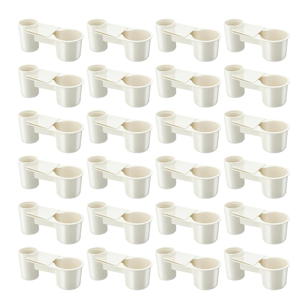 Jaywool 24 Pcs Bird Drinker Feeder Cups Plastic Water Bottle Cup for Cage Ideal for Chicken for Chicken Pigeons Birds Feeder Trough White