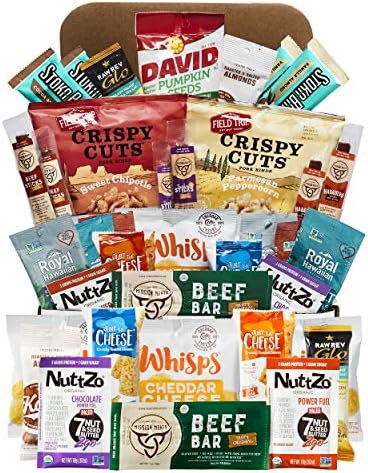 Keto Snack Box 40-Count - Keto Gift Box Variety Pack Low Carb & Sugar Snacks, Gluten-Free | Gift Baskets - Healthy Ketogenic- Friendly Pork Rinds, Cheese Crisps, Protein Bars, Jerky & Gifts for Healthy Lifestyle Cool Snacks