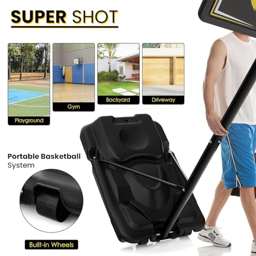 Image of COUGAR Super Shot Portable Basketball Hoop System | Professional Height Adjustable(7.5 to 10ft) Basketball Stand for Kids & Adults | Heavy Duty PE Backboard |110kg Water /Sand Fillable Base & Wheels