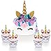 Unicorn Cake Topper with Eyelashes and Cupcake Toppers & Wrappers (Set of 24) - Unicorn Party Decoration Kit for Birthday, Baby Shower, and Wedding