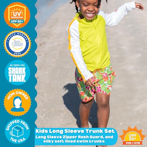 Image of SwimZip Boys' Long Sleeve Rash Guard & Swim Shorts Set - UPF 50+ Sun Protection