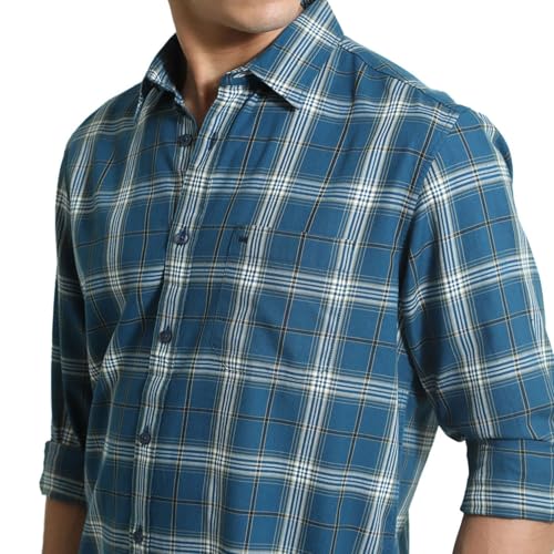 Image of BASICS 100% Cotton Checked Shirt for Men | Slim Fit | Everyday Smart Casual Wear | Full Sleeve