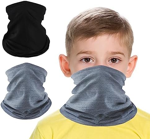Neck Warmer Gaiter for Kids, 2 Pack Fleece Windproof Winter Face Scarf Bandana Face Cover for Boys Girls Outdoor Sports