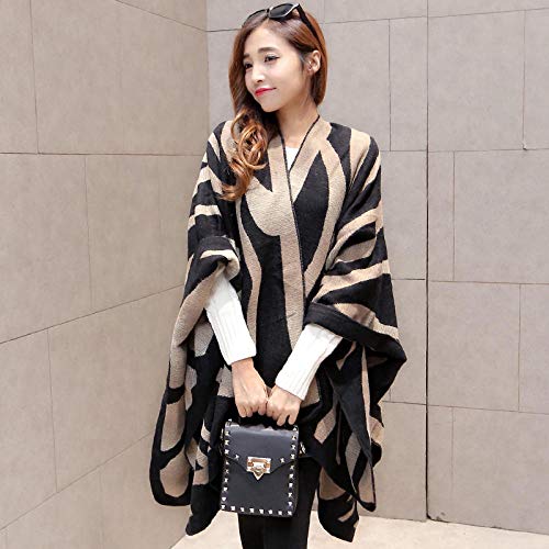 Schal Herbst und Winter Damen Split Umhang nationalen Stil dicken Mantel Umhang Dual-Use-Klimaanlage Schal-Zebra-Khaki Schwarz