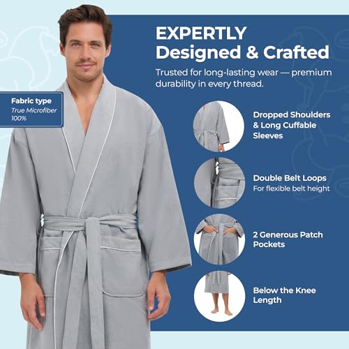 Image of MONARCH Chamois Microfiber Shawl Hotel Robe - Lightweight Absorbent Soft Spa Bathrobe in Cypress