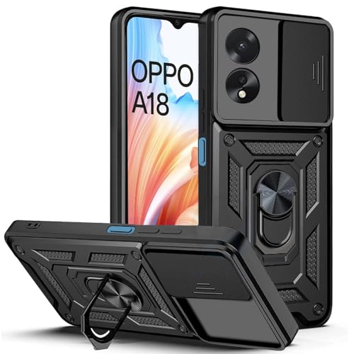 Image of AESTMO Tough Armor Oppo A18 / A38 Bumper Back Case Cover | Ring Holder & Sliding Camera Shield Cover | 360 Degree Protection Back Case Cover for Oppo A18 / A38 (Black)
