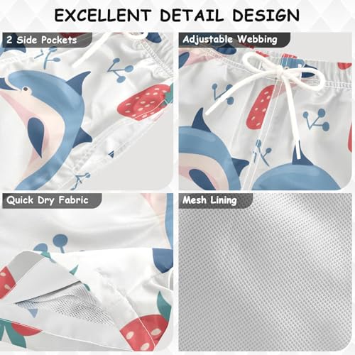 OREZI Boys Swim Trunk Shorts Blue Dolphin Red Strawberry Bathing Suit for Kids3