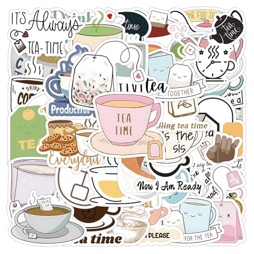 50pcs Aesthetic Tea Time Stickers for Kids Adults- Cute Cup