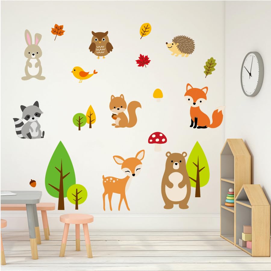 Image of Enchanted Forest Friends Animals Wall Sticker Woodland Wall Decal Owl Wall Decal Fox Woodland Nursery Sticker Baby Room Art Home D�cor Nursery Classroom Bedroom Boho Wall D�cor