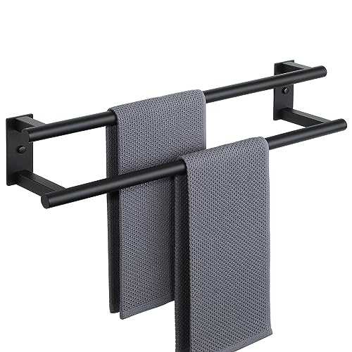 Alise Bathroom Double Towel Bar, 24 Inch Wall Mount Towel Holder, Towel Racks for Bathroom, SUS304 Stainless Steel Towel Hanger, Thickened Pipe with Strong Load-Bearing Capacity, Matte Black