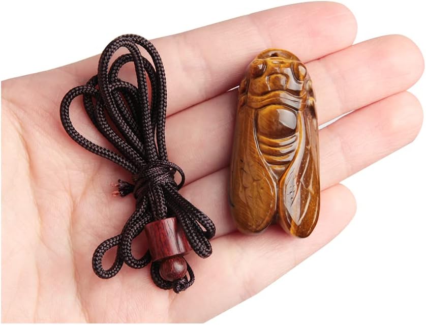 Ximimark Tiger's Eye Cicada Pendant Necklace - Natural Carved Healing Crystal for Chakra Balance, Protection & Energy