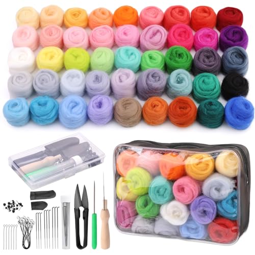 SOCNITC 45 Colors Needle Felting Kits for Beginners, Needle Felting Supplies with Tools, Felt Starter Kits...