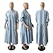 Women's Elegant Long Sleeve Button Down Loose Shirt Dress Long Maxi Pleated Dress Blue S