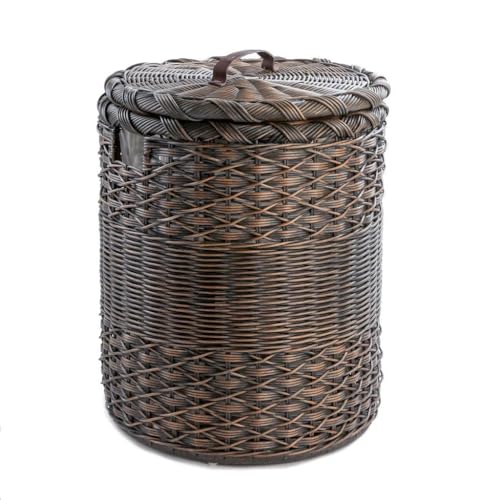 Image of wicker Round Laundry Basket with Lid| laundry basket with lid | storage basket Laundry Hampers(17 inchL x x 25 inchH) (Brown)