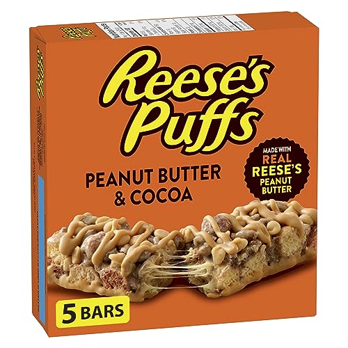 REESE’S Peanut Butter and Cocoa Flavour Cereal Bars, Made with Real Reese’s Peanut Butter, Pack of 5 Bars