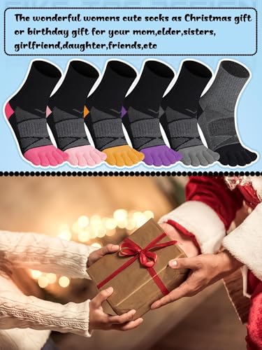 Image of Fourluoo 6 Pairs Women Cotton Athletic Toe Socks