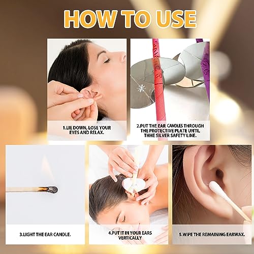 MQ Ear Candles,16Pcs Ear Wax Remover All Natural Ear Candles Beeswax Candling Cones with 8 Protective Disks (8 Colours) - Image 6