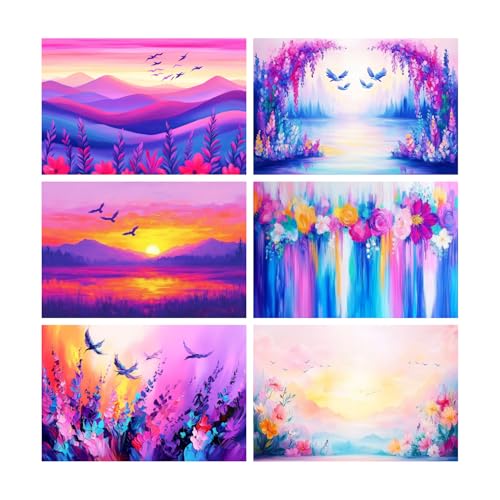 Image of SiddArtify Floral Landscape Wall Art Prints Set - Colorful Nature Poster Decor for Living Room Bedroom Office - 8x12 Sticker Pack of 6