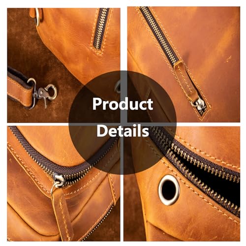 Leather Sling Bag for Men,Chest Bag Shoulder Bag Crossbody Bag Travel Hiking Daypack(Dark Brown)4