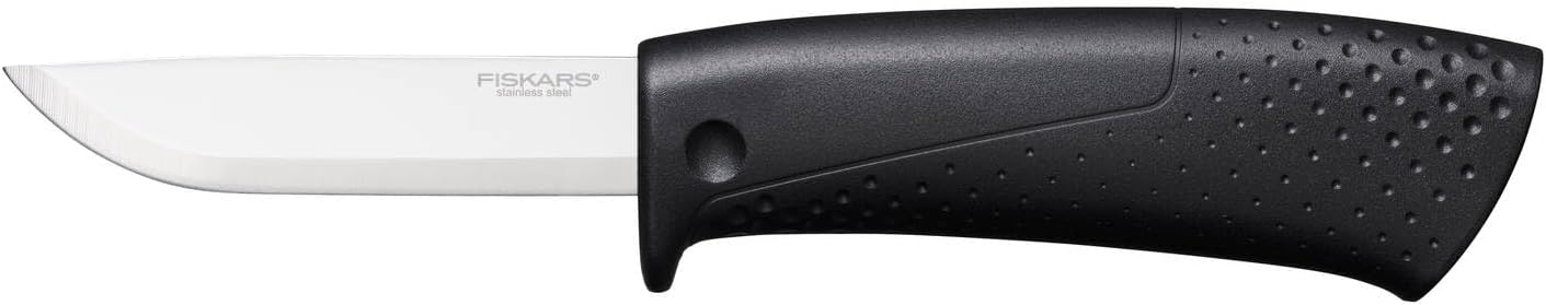 Fiskars Builder’s Knife with Sharpener, Total Length: 21.1 cm, Black, 1023617