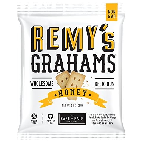 The Safe + Fair Food Company Remy's Grahams – Nut Free Graham Crackers – Non GMO, Whole Grain, Clean Label Snacks - Honey, 36 Count Cover