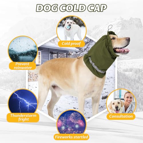 Hundehaube Wintermütze Ohrenschützer, Beruhigende Ohrenschützer, Ohrenschützer für Hunde, Wasserdicht Hündohr Muffs, Schneefest, Regenfest und Kältefest Haustier Warme Ohrenschützer (Armeegrün, M)