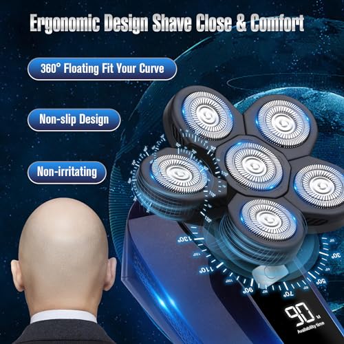 Head-Shaver-for-Bald-Men6-in-1-Bald-Head-Shavers-for-Men-Cordless-Waterproof-Wet-Dry-Mens-6-Head-Shaver-Electric-Head-Shavers-for-Men-Man-Rechargeable-Facial-Shaver-Rotary-Face-Hair-Razor