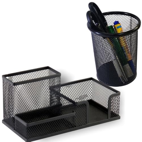 Kit Organizador De Mesa Escritório + Porta Caneta Lapis Metal Aramado