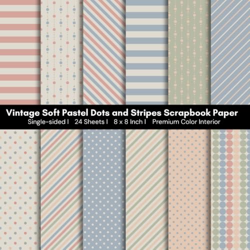 8 x 8" Vintage Soft Pastel Dots and Stripes Scrapbook Paper: Colorful Retro Decorative Sheets for DIY Crafts, Journaling, Albums, Invitations, ... Interior, Single-sided, 12 Designs, 24 Sheets image 2