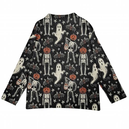 Halloween Sweaters for Women Spooky Season Funny Ghost Skeleton Pumpkin Fall Winter Long Sleeve Button Knit Cardigan4
