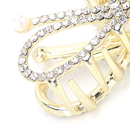 Women's Hair Claw Clip, Strong Hold NonSlip Rhinestones Hair Catch Clamps, Faux Pearl Decorative Hair Jaw Clip for Thick Thin Curly Straight Hair (2# bow) - Image 2