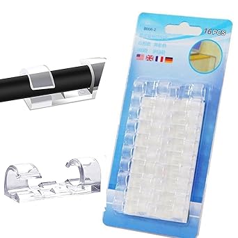 justone choice 16 Pcs Desktop Cable Organizer V2.0 with Improved Stronger Adhesive Tape | Cable Manager, Wire Manager, Wire Clamp | Wire Clips for Cable for Wall, Wire Holder Clips Wall (16)