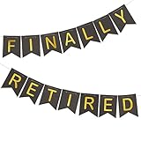Retirement Banner – “Finally Retired” Happy Retirement Party Supplies, Funny Retirement Decorations, Black and Gold, 11 Feet in Length