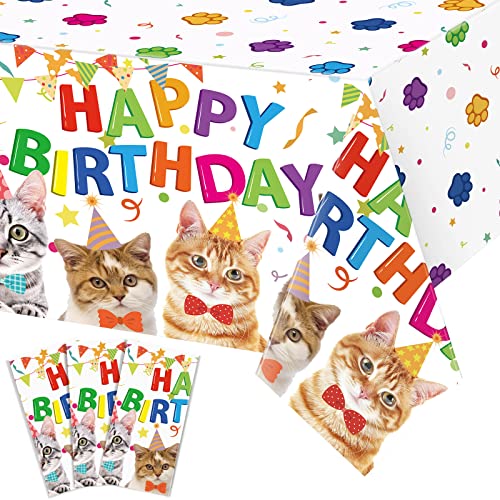かわいい猫がテーマのプラスチックテーブルクロス 54 x 108インチ 子猫 猫の足跡プリント 使い捨てテーブルカバー 子供用 ベビーシャワー 誕生日デコレーション パーティー用品 3枚セット（Amazon）