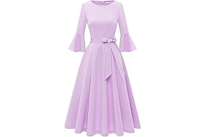 Vestido lila elegante de cóctel con mangas acampanadas para invitados a bodas