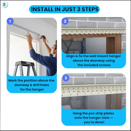 Image of Zenmat 2mm Thick PVC Strip Curtain | Wide Hanger X 6 Feet Long | 8.5 Inch Wide Vinyl Strips | Transparent Door Curtain | Ideal for Office, Balcony, Cold Storage | Customizable Sizes
