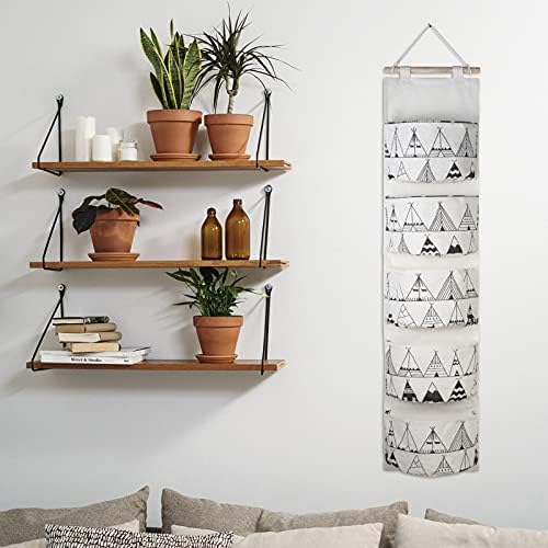VASZOLA 3Pcs Linen Fabric Wall Closet Hanging Storage Bag with 5 Pockets, Waterproof Over The Door Closet Organizer, Multifunctional Wall Hanging Storage Bag for Bedroom Bathroom (House/Leaf)