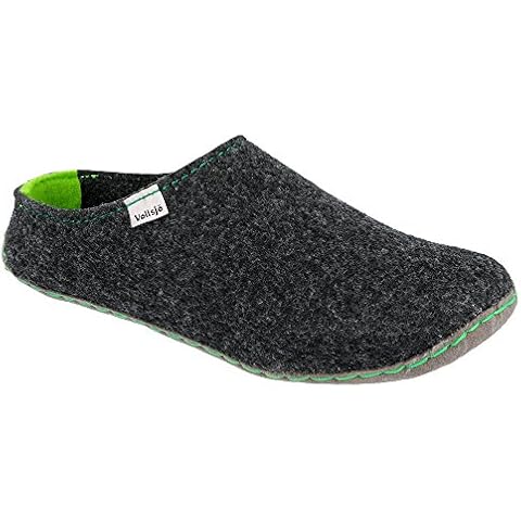Vollsjö Women Slippers Made Of Felt, House Shoes Dark Gray Shoes For Ladies, Comfortable House Footwear, Felt Slippers, Casual Shoes, Home Slippers, Made In The EU, 4, Dark Grey-Green Cover