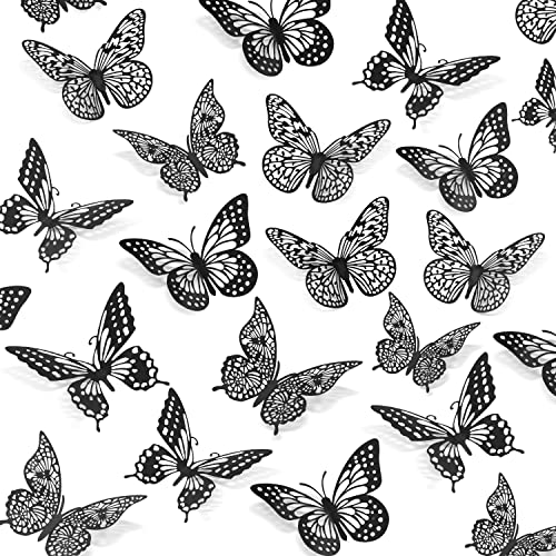 Image of SAOROPEB 3D Butterfly Wall Decor 48 Pcs Black Butterfly Decoration Sticker