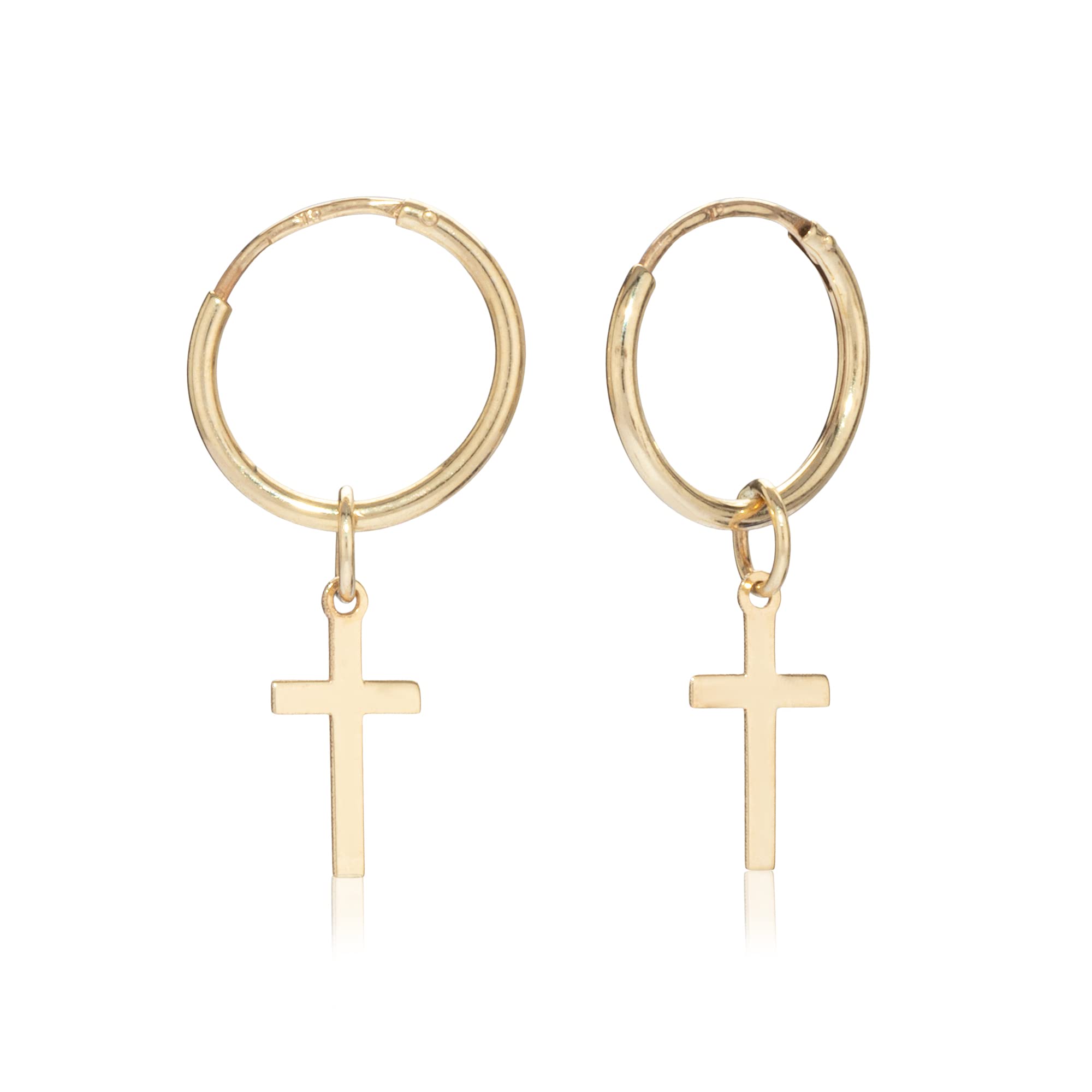 NKlaus Paar 10-14mm Gothic Creolen mit Kreuz 333 Gelb Gold 8 Karat Kreuz Ohrringe