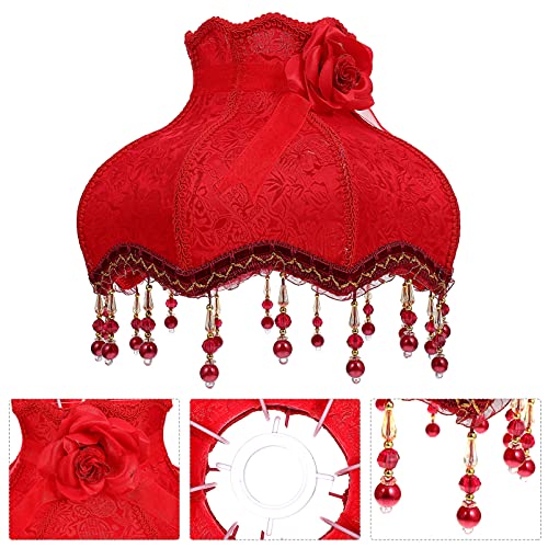 Packove Vintage Lamp Shades Cloth Lamp Shade Covers Victorian Lamp Shades Fringe Lamp Bead Lace Lampshade For Table Lamp (Red) #TOP1