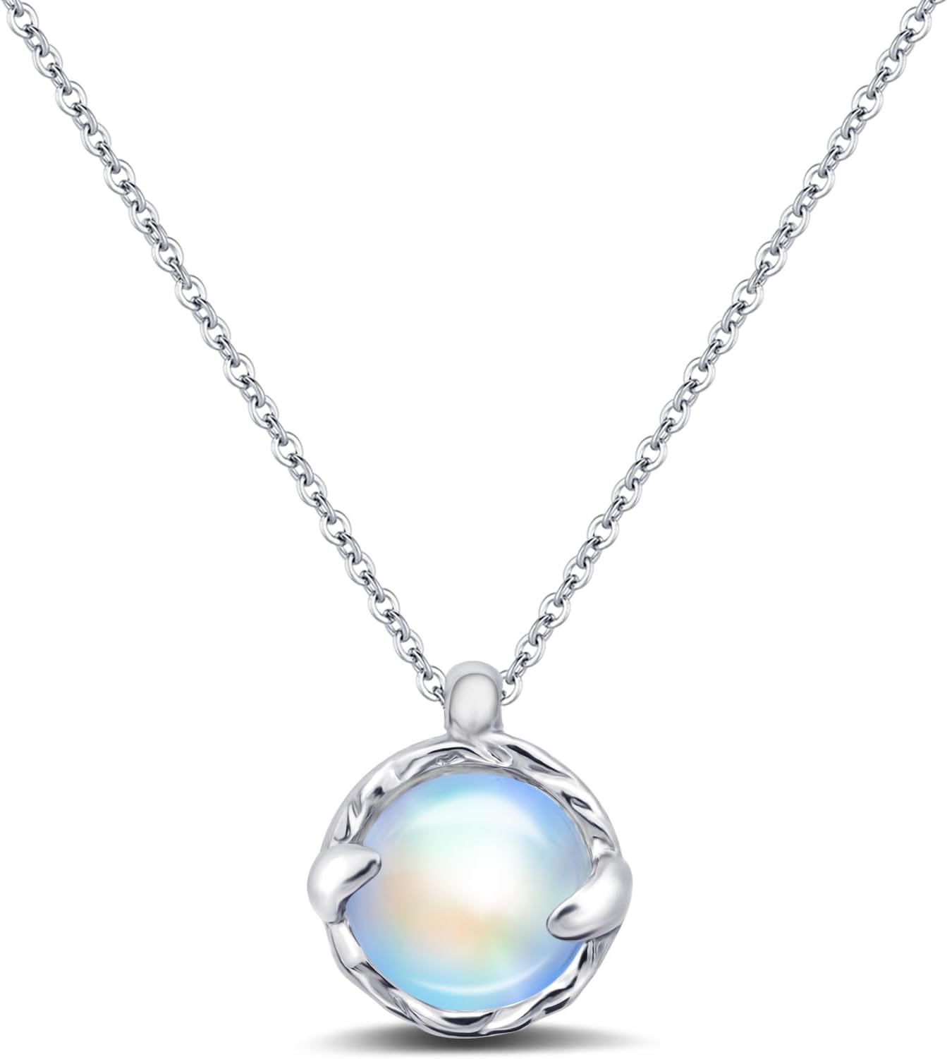 Blue Moonstone Pendant Necklace, Silver Handmade Circle Gemstone Jewellery, Valentine's Day Gift for Women