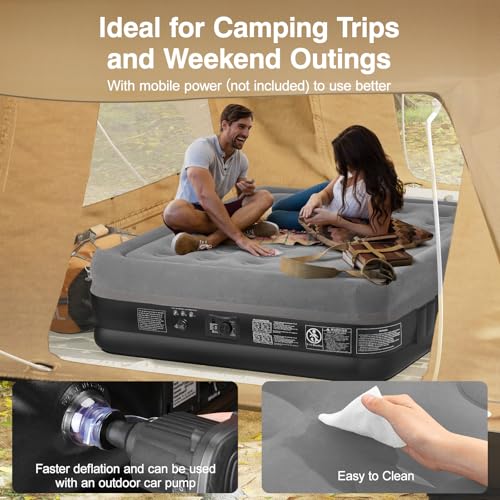 Lewondr Queen Air Mattress with Built in Pump,18" Deluxe Blow Up Mattress Airbed, Comfy Self Inflating Air Mattress, 3Min Fast Inflatable Mattress for Camping, Home, Guests, Travel(661lb MAX), Gray by Lewondr - Image 7