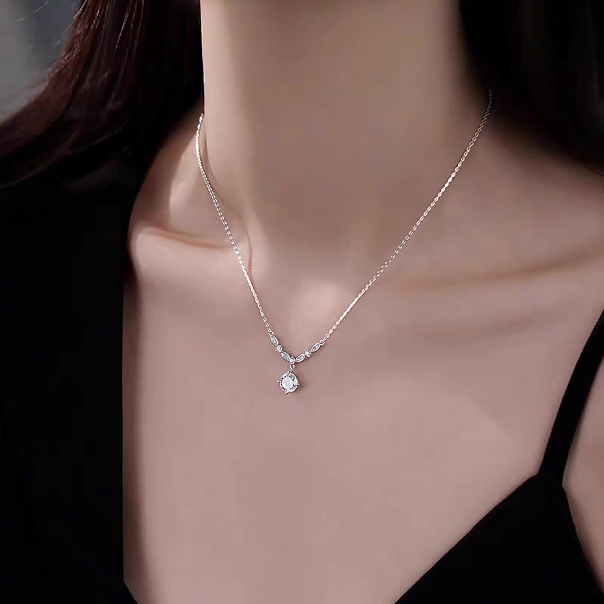 SLUYNZ Solid 925 Sterling Silver CZ Circle Necklace Choker for Women Teens Diamond Pendant Necklace Engagement Wedding Necklace - Image 2