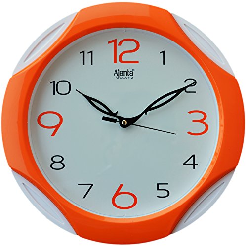 Image of Ajanta Plastic Glass Wall Clock (28 x 28 cm, Orange)