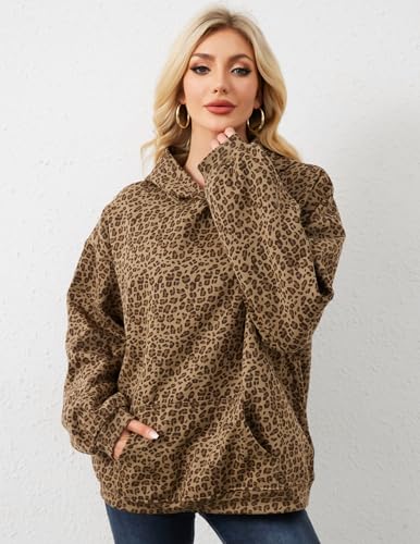 Eutten Womens Leopard Print Hoodie Oversized Cheetah Print Hooded Sweatshirt Y2k Graphic Hoodies Streetwear Hoodie Pullover