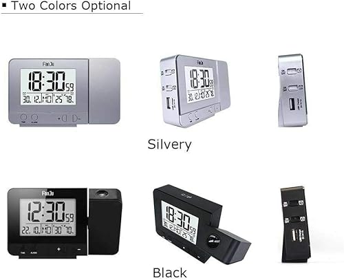 Miniatura 5 de MACHSWON Reloj despertador de proyección en techo, reloj digital LED para dormitorio con batería de respaldo, cargador USB, atenuador, proyector de