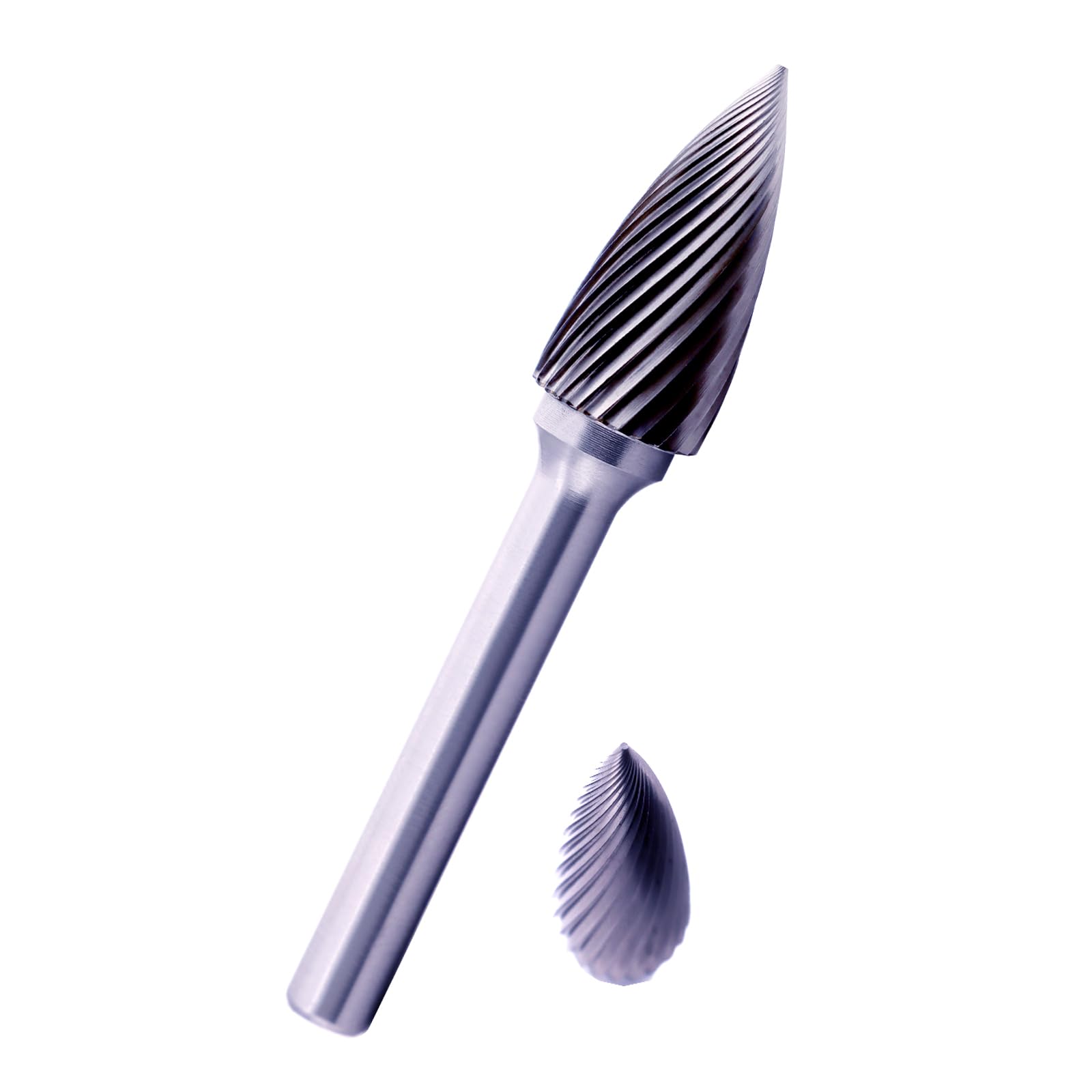 Tungsten Carbide Burr Bit 1/4" Shank Flame Sharp End Single Flute Carbide Rotary File Bits for Metal Working, Deburring, Grinding, Polishing, Carving and Engraving — Amazon image 12