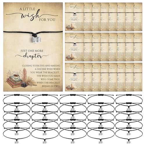 Tondiamo 20 Sets Book Lover Gifts for Women Book Club Gifts Bookworm Bracelet with Wish Card Just One More Chapter Librarian Appreciation charm Bracelet for Women Reading Lover
